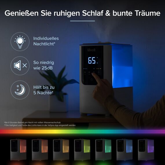 Levoit Smart Luftbefeuchter für große Räume, Top-Fill Humidifier, Warm&Kalter Nebel max 550 ml/h, bis 40㎡, leise Raumbefeuchter mit Nachtlicht für Pflanzen, Auto Shut-off, 4,5 L, Mondweiß