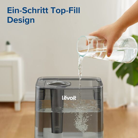 Levoit Smart Luftbefeuchter für große Räume, Top-Fill Humidifier, mit APP & Alexa Steuerung, bis 47m², leise Raumbefeuchter für Schlafzimmer, Kinderzimmer, Pflanzen, Auto Shut-off, 6 L, Grau