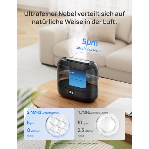 Dreo Smart Luftbefeuchter für Schlafzimmer, oben befüllbarer 4L Supergroßer Kühler Nebel Humidifier mit Öl Diffusor und Nachtlicht, 36 Stunden Laufzeit, leiser Ultraschall Luftbefeuchter Zuhause