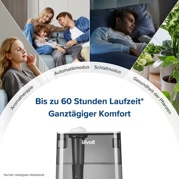 Levoit Smart Luftbefeuchter für große Räume, Top-Fill Humidifier, mit APP & Alexa Steuerung, bis 47m², leise Raumbefeuchter für Schlafzimmer, Kinderzimmer, Pflanzen, Auto Shut-off, 6 L, Grau