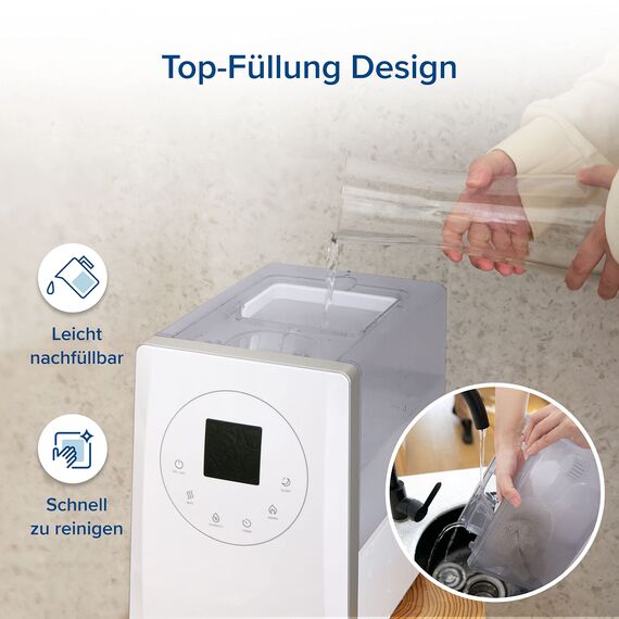 Levoit Smart Luftbefeuchter für große Räume, Top-Fill Humidifier, Warm&Kalter Nebel max 550 ml/h, bis 40-70m², leise Raumbefeuchter mit Nachtlicht für Kinderzimmer, Pflanzen, Auto Shut-off, 6 L, Weiß