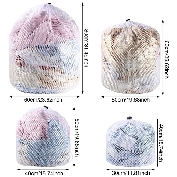 4 Stück Wäschenetz für Waschmaschine, Wäschesack Wäschebeutel mit Kordelstopper Laundry Bag Wiederverwendbare für Pullover Mäntel Hemden Unterwäsche Socken