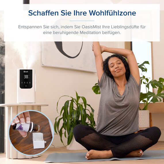 Levoit Smart Luftbefeuchter für große Räume, Top-Fill Humidifier, Warm&Kalter Nebel max 550 ml/h, bis 40㎡, leise Raumbefeuchter mit Nachtlicht für Pflanzen, Auto Shut-off, 4,5 L, Mondweiß