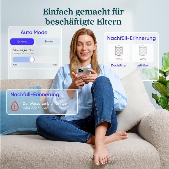 Levoit Top-Fill Luftbefeuchter, Smart Verdunstungsluftbefeuchter für Baby, separater Sensor, Humidifier mit Blaulichtfreiem Nachtlicht für Schlafzimmer, Kinderzimmer Auto Shut-off, 3,8 L, Mattweiß