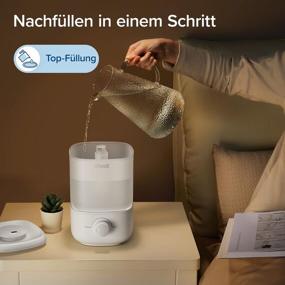 Levoit Luftbefeuchter Schlafzimmer, 23dB leise Humidifier, Top-Fill für Baby, bis 25H, Raumbefeuchter mit 360°Drehdüse für Kinderzimmer, Pflanzen, Auto Shut-off, 2,5 L, Weiß