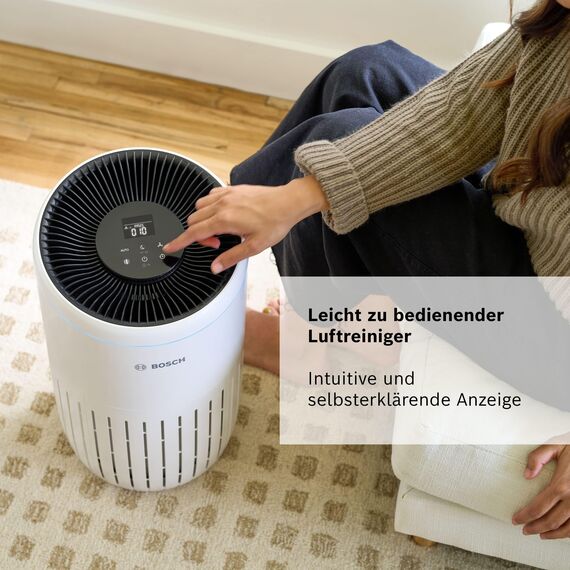 Bosch Air 4000 Luftreiniger - Für Räume bis zu 62,5 m² - Entfernt effizient Schadstoffe - Mit 3-in-1 Luftfilter, Smart Sensor, Automatikmodus, Ruhemodus (< 25 dB(A)) - CADR: 300 m³/h