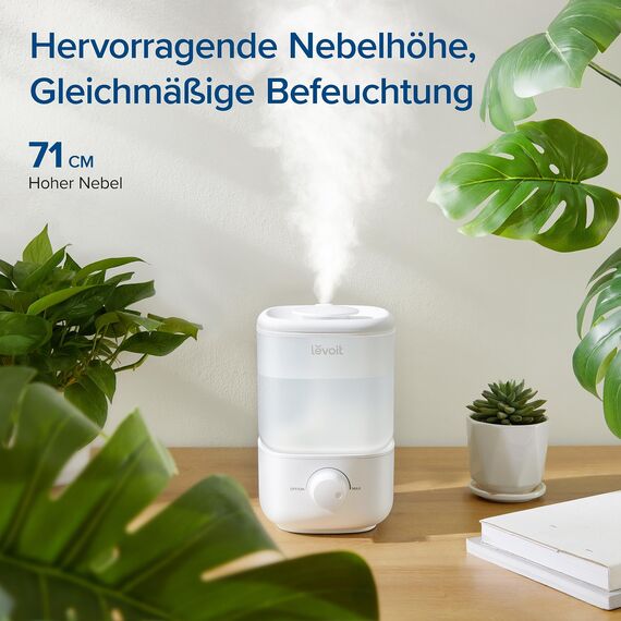 Levoit Luftbefeuchter Schlafzimmer, 23dB leise Humidifier, Top-Fill für Baby, bis 25H, Raumbefeuchter mit 360°Drehdüse für Kinderzimmer, Pflanzen, Auto Shut-off, 2,5 L, Weiß
