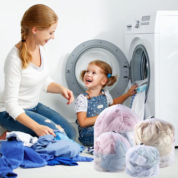 4 Stück Wäschenetz für Waschmaschine, Wäschesack Wäschebeutel mit Kordelstopper Laundry Bag Wiederverwendbare für Pullover Mäntel Hemden Unterwäsche Socken