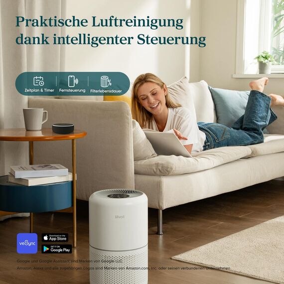 LEVOIT Luftreiniger mit HEPA Luftfilter gegen 99,97 Prozent Schimmel Staub Pollen Tierhaare, Luftqualitäts-Feedback und Auto-Modus, CADR 240m³/h für Raucherzimmer, Air Purifier 22dB Schlafmodus Timer