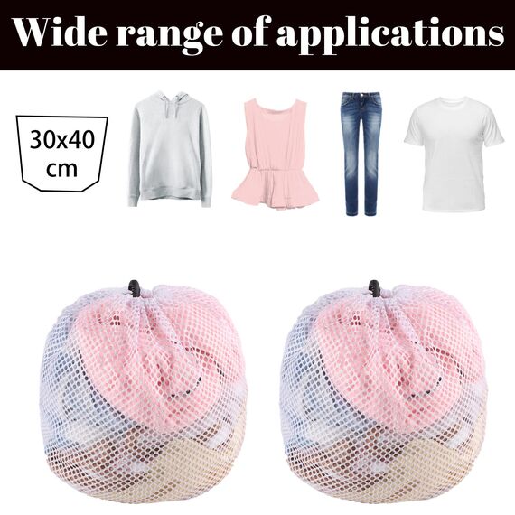 2 Stück Wäschenetz, 30 x 40 cm Mesh Wäschesack für Waschmaschine Wäschebeutel für Waschmaschine Wäschesäcke mit Kordelzug für Babykleidung,Bluse,Unterwäsche,BH,Socken usw