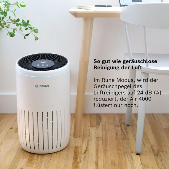 Bosch Air 4000 Luftreiniger - Für Räume bis zu 62,5 m² - Entfernt effizient Schadstoffe - Mit 3-in-1 Luftfilter, Smart Sensor, Automatikmodus, Ruhemodus (< 25 dB(A)) - CADR: 300 m³/h