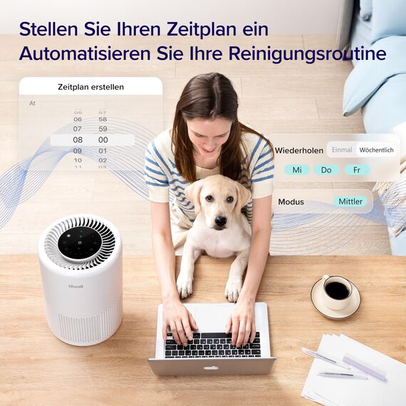 LEVOIT Luftreiniger 3-in-1 HEPA Filter, Luftfilter gegen Schimmel, Staub, Pollen & Gerüche, Air Purifier für Schlafzimmer, App Steuerung & Timer, Schlafmodus & Nachtlicht, Mattweiß