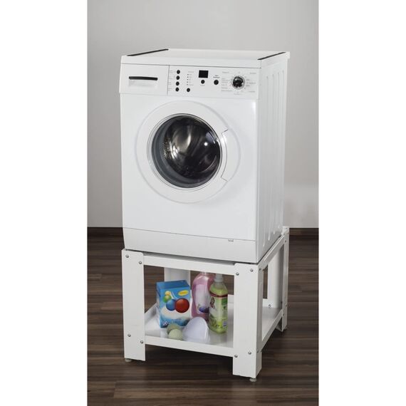 Xavax Waschmaschinen Untergestell, 50cm Erhöhung, mit Ablage (60x60 cm Waschmaschinen-Unterschrank, stabiler Waschmaschinensockel als Unterbau auch für Trockner, Kühlschrank, Geräte bis 150kg) weiß