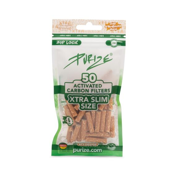 PURIZE® Beutel | 50 XTRA Slim Size Aktivkohlefilter (Set) Spy klassisch braune Filterfarbe - Für den unscheinbaren undercover Modus