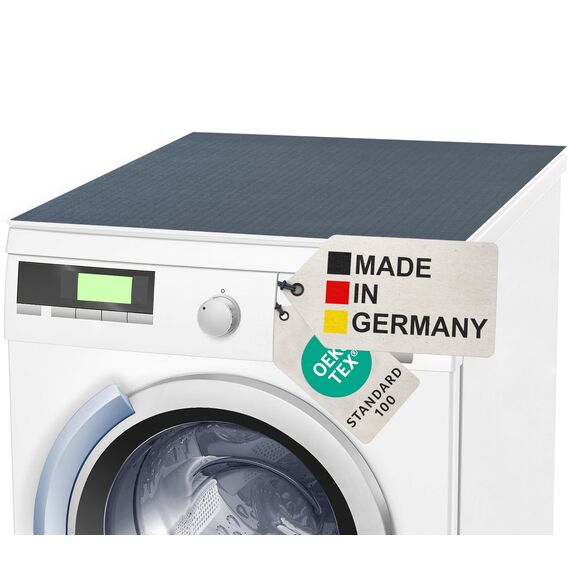 BAUHELD Waschmaschinen-Auflage 60x60 cm - Made in Germany - Rutschfeste Waschmaschinen-Abdeckung aus Polyester - Vinyl-Beschichtung - Gummi-Matte für Kühlschrank, Trockner, Wohnmobil - Dark Grey