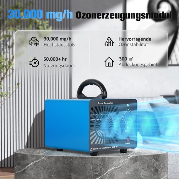 Ozongenerator 30000mg/H,GMGXX Ozon Luftreiniger Ozongerät bis zu 300㎡,120-Minuten-Timer,O3 Ozonisator für Auto Garagen Wohnung Hotels Küche und Haustiere,Reinigen Gerüche/Verschmutzung, OG-3