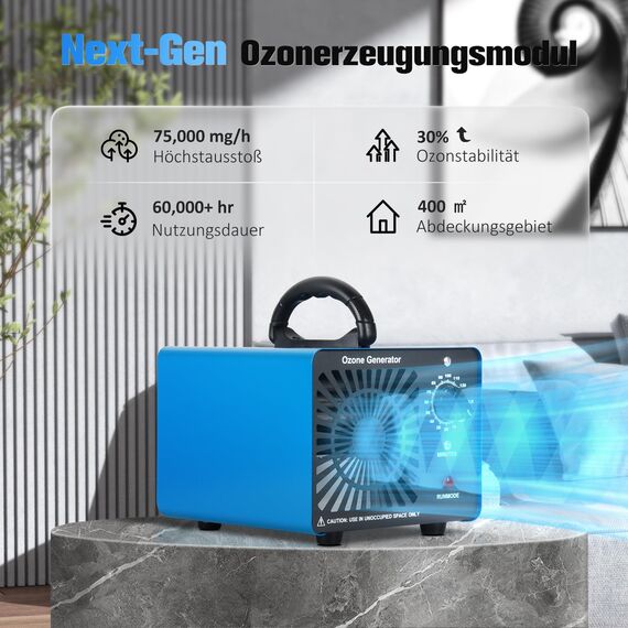Ozongenerator 75000mg/H,GMGXX Ozon Luftreiniger Ozongerät bis zu 400㎡,120-Minuten-Timer,O3 Ozonisator für Auto Garagen Wohnung Hotels Küche und Haustiere,Reinigen Gerüche/Verschmutzung, OG-75