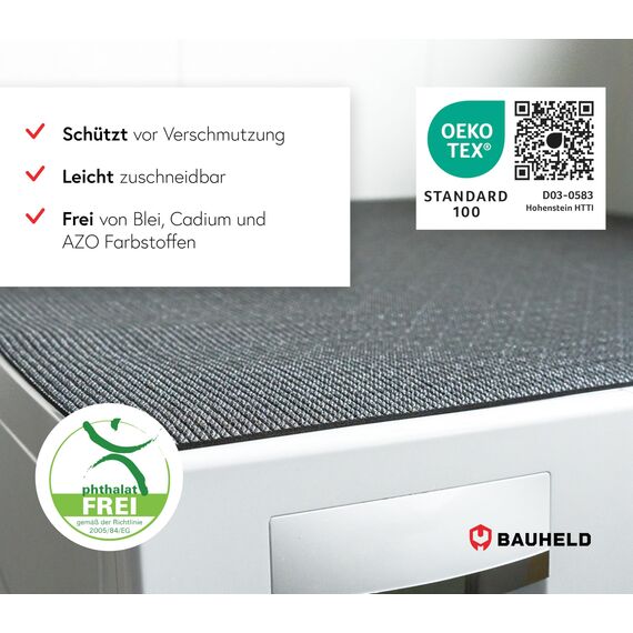 BAUHELD® Universal Waschmaschinen-Auflage [60x60cm] - Waschmaschinen-Abdeckung mit Vinyl-Beschichtung [Made in Germany] - Für Waschmaschine, Trockner, Küche, Wohnmobil, Badezimmer - Metallic