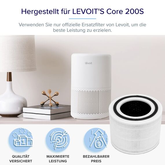 LEVOIT Luftfilter Ersatzfilter für Luftreiniger Core 200S, Echter HEPA-filter, hocheffizienter Aktivkohlefilter und Vorfilter, gegen Allergien Rauch Staub Pollen, Core 200S-RF
