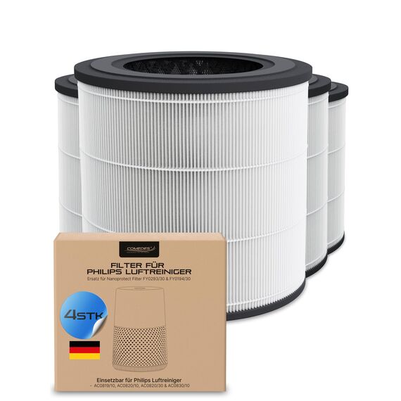 Comedes 3-in-1 Filter für Philips 800i Series Luftreiniger (AC810, AC0820 & AC0820), einsetzbar statt Philips FY0293/30 & FY0194/30 NanoProtect (4 Stück)