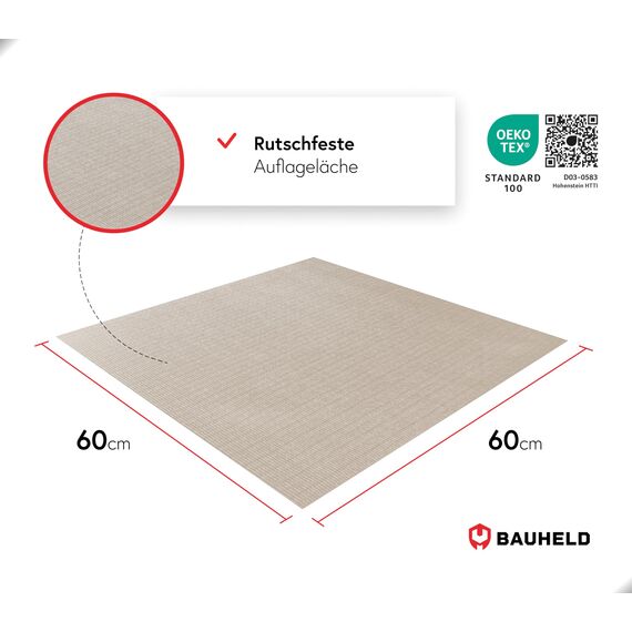 BAUHELD Waschmaschinen-Auflage 60x60 cm - Made in Germany - Rutschfeste Waschmaschinen-Abdeckung aus Polyester - Vinyl-Beschichtung - Gummi-Matte für Kühlschrank, Trockner, Wohnmobil - Beige