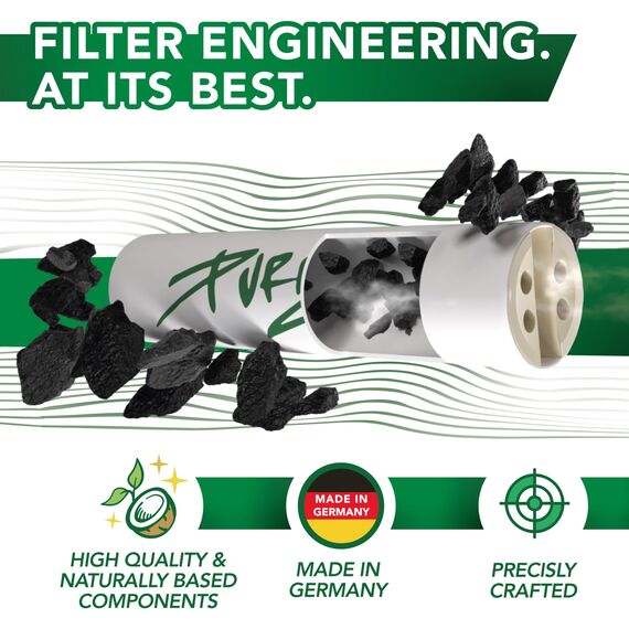 PURIZE Aktivkohlefilter Xtra Slim Size Set - 50 Filter + 1 Sticker - Xtra Slim Size premium Filter - Aktivkohle auf Kokosnuss-Basis (weiß)