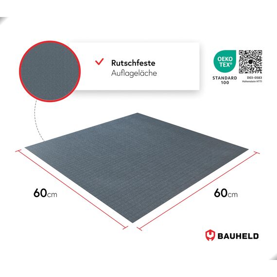 BAUHELD Waschmaschinen-Auflage 60x60 cm - Made in Germany - Rutschfeste Waschmaschinen-Abdeckung aus Polyester - Vinyl-Beschichtung - Gummi-Matte für Kühlschrank, Trockner, Wohnmobil - Dark Grey