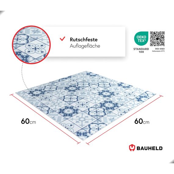 BAUHELD® Universal Waschmaschinen-Auflage [60x60cm] - Waschmaschinen-Abdeckung mit Vinyl-Beschichtung [Made in Germany] - Für Waschmaschine, Trockner, Küche, Wohnmobil, Badezimmer - Tile Antique Blue