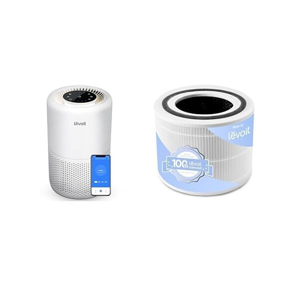 Levoit Core 200S Luftreiniger + Levoit Luftreiniger Standard-Ersatzfilter 3-in-1 HEPA, hocheffiziente Aktivkohle, 1 Packung