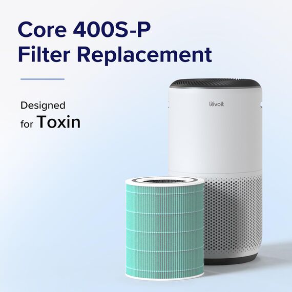 LEVOIT Core 400S Toxin Ersatzfilter gegen 99,97% von Luftverschmutzung Abgas,3-IN-1 HEPA Filter für Raucher Allergiker, hocheffizienter Aktivkohlefilter und Vorfilter, Core 400S-RF-TX, Grün