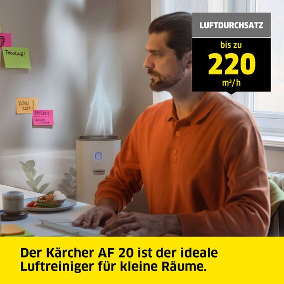 Kärcher Luftreiniger AF 20, Luftdurchsatz: 220m³/h, Raumgröße - 20-40 m², beseitigt 99,95% der Partikel bis zu 0,3μm wie Feinstaub, Aerosole, Allergene & Gerüche, Automatik-Funktion, Timer, Nachtmodus
