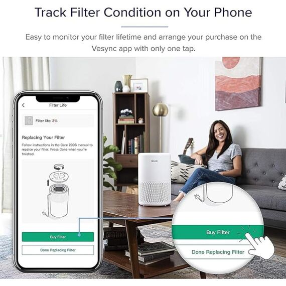 LEVOIT 2Pack Ersatzfilter für Luftreiniger Core 200S, HEPA-Filter, hocheffizienter Aktivkohlefilter, Vorfilter gegen 99,97 Prozent Schimmel Allergien Rauch Staub Pollen für Raucherzimmer Allergiker