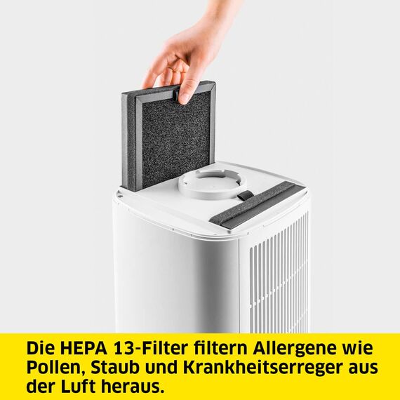 Kärcher Luftreiniger AF 20, Luftdurchsatz: 220m³/h, Raumgröße - 20-40 m², beseitigt 99,95% der Partikel bis zu 0,3μm wie Feinstaub, Aerosole, Allergene & Gerüche, Automatik-Funktion, Timer, Nachtmodus