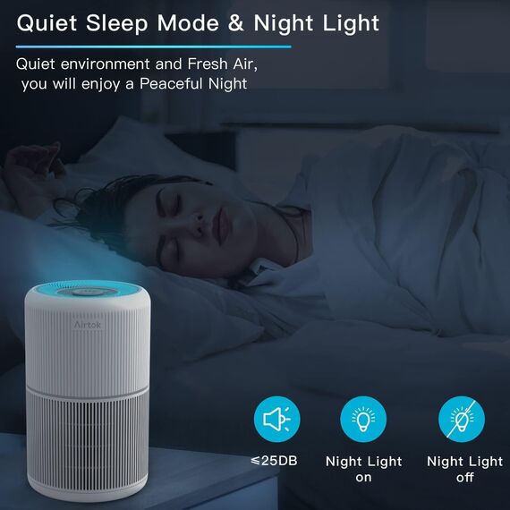 AIRTOK 2PC Luftreiniger, Luftreiniger Allergiker mit Aromatherapiefunktion, 99,97% Entfernung bis 0,1 Mikrometer, HEPA Luftfilter von Schimmel Staub Pollen Gerüche, Nachtlicht, Kindersicherung