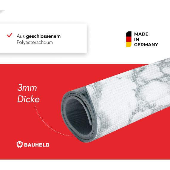 BAUHELD® Universal Waschmaschinen-Auflage [60x60cm] - Waschmaschinen-Abdeckung mit Vinyl-Beschichtung [Made in Germany] - Für Waschmaschine, Trockner, Küche, Wohnmobil, Badezimmer - Marble Grey