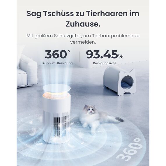SwitchBot Luftreiniger mit App-Steuerung und Nachtlicht, CADR 400m³/h bis zu 83㎡ Zimmer, HEPA-Filter entfernt 99,97% Schimmel Staub Pollen, 20dB Schlafmodus, Haustiermodus für Familien mit Haustieren