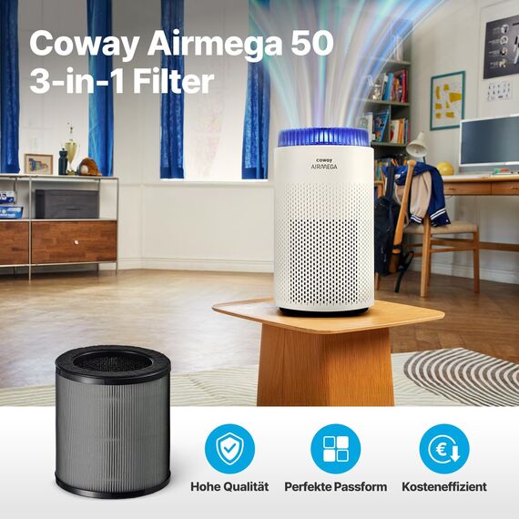 Coway Airmega 50 Ersatzfilter – Original 3-in-1 Filter (Vorfilter, HEPA, Aktivkohle) für beste Leistung