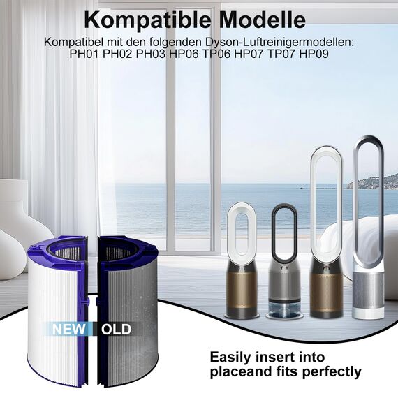 Filter für Dyson Pure Cool PH01 PH02 PH03 HP06 TP06 HP07 TP07 HP09 Luftreiniger Heizlüfter Ersatzfilter, 2-in-1 Aktivkohlefilter, Ersetzt #970341-01, 965432-01