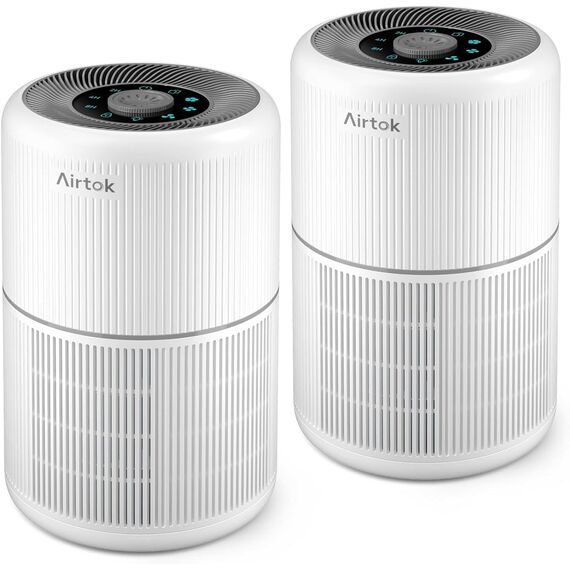 AIRTOK 2PC Luftreiniger, Luftreiniger Allergiker mit Aromatherapiefunktion, 99,97% Entfernung bis 0,1 Mikrometer, HEPA Luftfilter von Schimmel Staub Pollen Gerüche, Nachtlicht, Kindersicherung