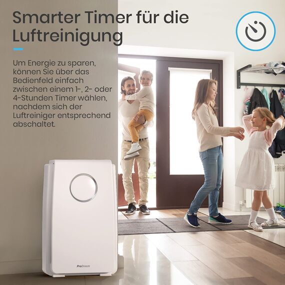 Pro Breeze HEPA Luftreiniger Allergiker für 52㎡ mit 5-in-1 HEPA Luftfilter gegen Schimmel Staub Pollen Rauch, CADR 218m³/h, Air Purifier für Raucherzimmer, 99,97% Filterleistung, Timer, Schlafmodus