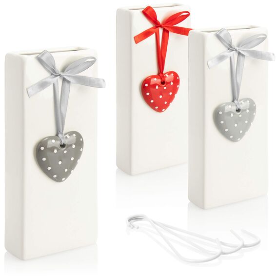 com-four® 3x Luftbefeuchter Heizung - Heizkörper Luftbefeuchter in weiß - Heizung Wasserverdunster aus Keramik mit Herz-Deko (3 Stück - Deko Herzen)