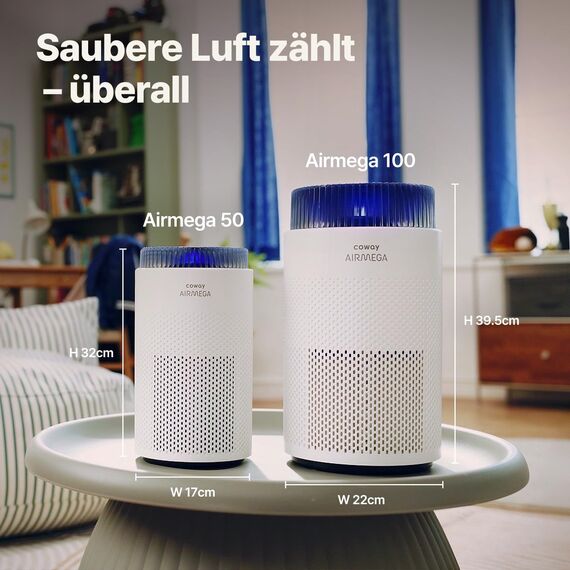 COWAY Luftreiniger Allergiker für Schlafzimmer & kleine Räume, leiser Luftreiniger mit 18,4 dB, CADR 120,1 m³/h, Mood Light, Automatik gegen Pollen, Staub, Tierhaare & Rauch, AIRMEGA 50
