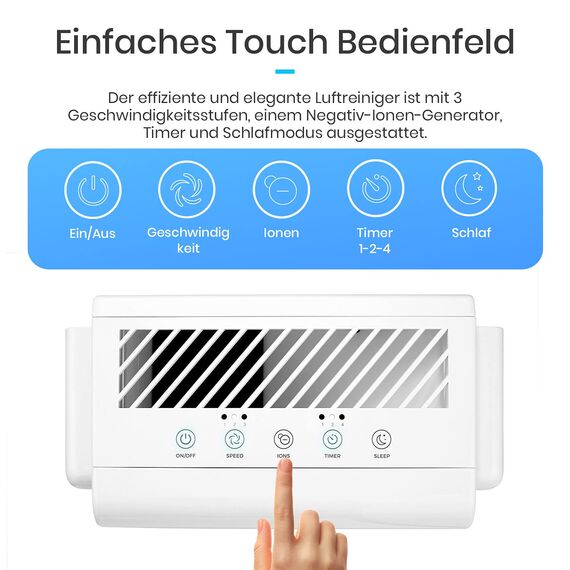 Pro Breeze HEPA Luftreiniger Allergiker für 52㎡ mit 5-in-1 HEPA Luftfilter gegen Schimmel Staub Pollen Rauch, CADR 218m³/h, Air Purifier für Raucherzimmer, 99,97% Filterleistung, Timer, Schlafmodus