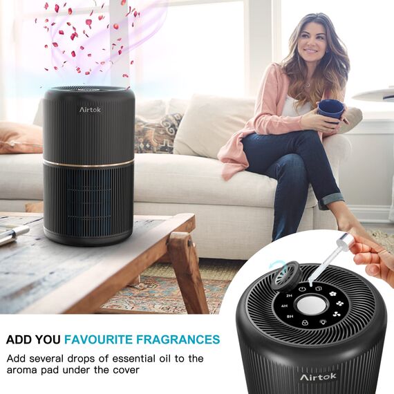 AIRTOK 2PC Luftreiniger, Luftreiniger Allergiker mit Aromatherapiefunktion, 99,97% Entfernung bis 0,1 Mikrometer, HEPA Luftfilter von Schimmel Staub Pollen Gerüche, Nachtlicht, Kindersicherung