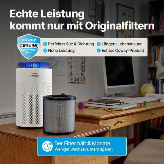 COWAY Luftreiniger Allergiker für Schlafzimmer & kleine Räume, leiser Luftreiniger mit 18,4 dB, CADR 120,1 m³/h, Mood Light, Automatik gegen Pollen, Staub, Tierhaare & Rauch, AIRMEGA 50