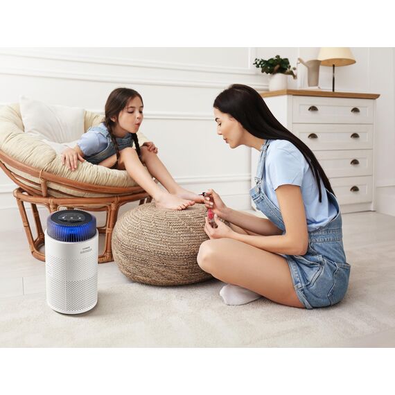 COWAY Luftreiniger Allergiker – Superleise, mit Schlafmodus & Stimmungslicht, entfernt 99,999 % Partikel bis 0,01 µm, mit ECARF-Siegel, gegen Pollen, Staub & Tierhaare, CADR 244 m³/h, AIRMEGA 100