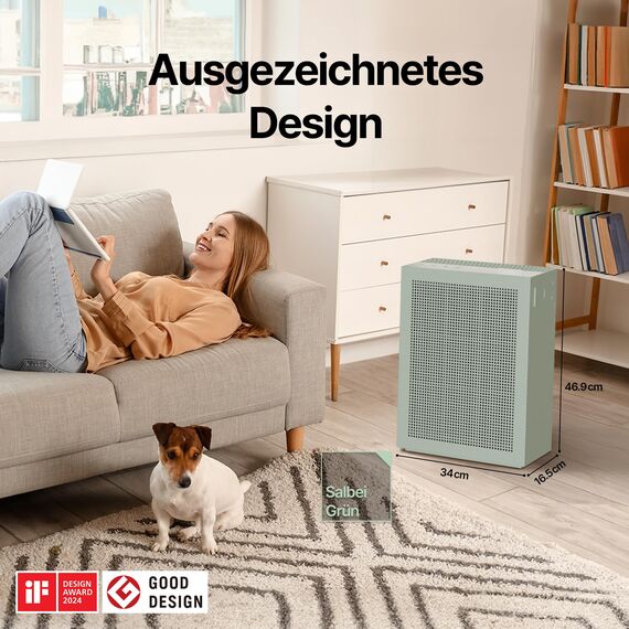 COWAY Luftreiniger Allergiker Zuhause Schlafzimmer air purifier, ECARF und Quiet Mark, Sleep Mode 20 dB, Vorfilter oben entnehmbar und waschbar, Allergie Rauch Pollen Haustiere, Airmega 150, Grün