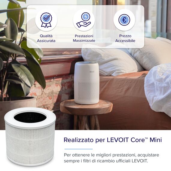 LEVOIT Standard-Ersatzfilter für Core Mini-RF Luftreiniger, weiß, 3-in-1 HEPA Aktivkohle, hocheffizient, 1 Stück
