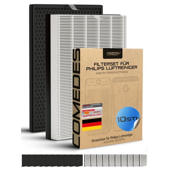 Comedes Filter-Set einsetzbar statt Philips NanoProtect Hepafilter FY1410/30 und Philips FY1413/30 Aktivkohlefilter für Luftreiniger AC1214 und AC2729 von Series 1000 und 1000i (10 Sets)