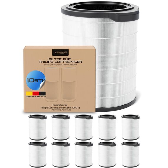 Comedes Kombi-Filter kompatibel mit Philips AC3033/10, AC3036/10 Luftreiniger (Series 3000i), einsetzbar statt Philips FY3430/30 NanoProtect (10 Stück)